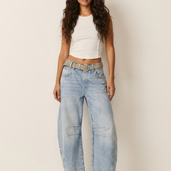 Women's Soft Denim Barrel Jeans | Relaxed High-Waist Fashion Pants 3