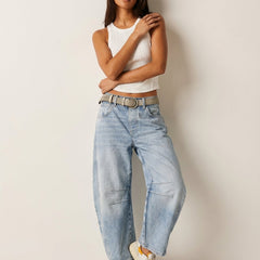 Women's Soft Denim Barrel Jeans | Relaxed High-Waist Fashion Pants 4