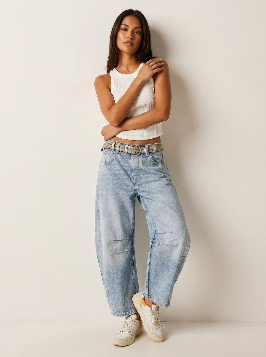 Women's Soft Denim Barrel Jeans | Relaxed High-Waist Fashion Pants 4