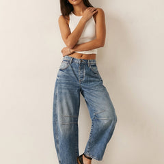 Women's Soft Denim Barrel Jeans | Relaxed High-Waist Fashion Pants 5