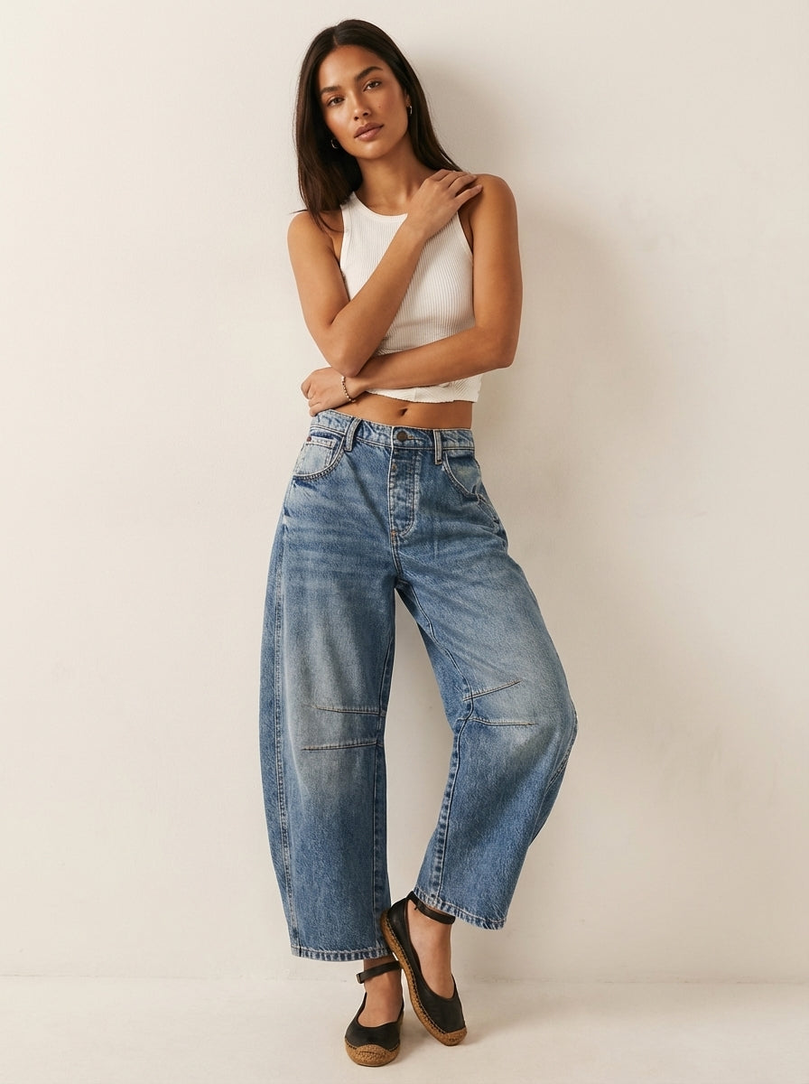 Women's Soft Denim Barrel Jeans | Relaxed High-Waist Fashion Pants 5
