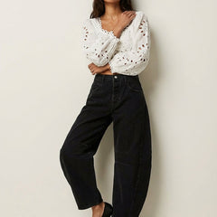 Women's Soft Denim Barrel Jeans | Relaxed High-Waist Fashion Pants 7