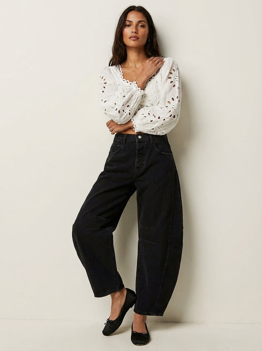 Women's Soft Denim Barrel Jeans | Relaxed High-Waist Fashion Pants 7