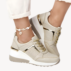 Women's Soft Fabric Wedge Sneakers | Elegant Lace-Up Walking Shoes for Comfort and Style 0