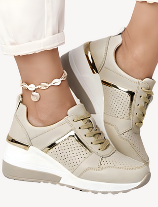 Women's Soft Fabric Wedge Sneakers | Elegant Lace-Up Walking Shoes for Comfort and Style 0