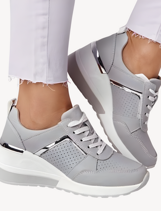 Women's Soft Fabric Wedge Sneakers | Elegant Lace-Up Walking Shoes for Comfort and Style 1