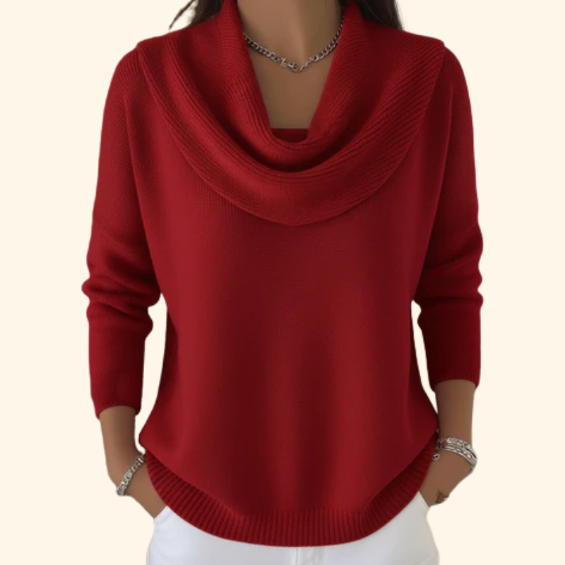 Women's Soft Knit Cowl Neck Sweater | Elegant Draped Design for Winter 0