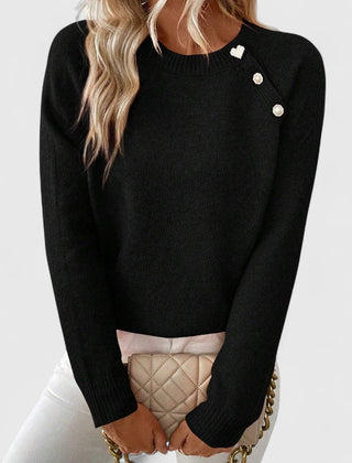 Women's Soft Knit Sweater | Elegant Crew Neck with Button Detail | Flattering Versatile Design 0