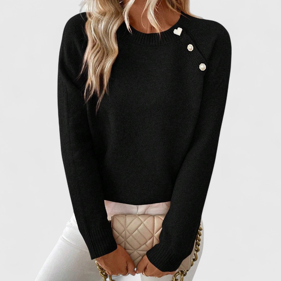 Women's Soft Knit Sweater | Elegant Crew Neck with Button Detail | Flattering Versatile Design 0