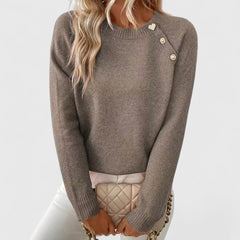 Women's Soft Knit Sweater | Elegant Crew Neck with Button Detail | Flattering Versatile Design 1