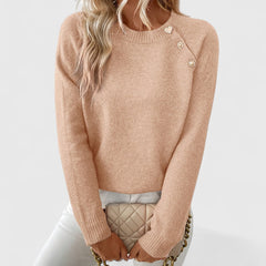 Women's Soft Knit Sweater | Elegant Crew Neck with Button Detail | Flattering Versatile Design 2