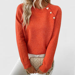 Women's Soft Knit Sweater | Elegant Crew Neck with Button Detail | Flattering Versatile Design 3