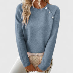 Women's Soft Knit Sweater | Elegant Crew Neck with Button Detail | Flattering Versatile Design 5