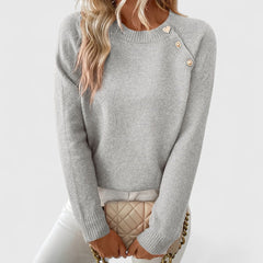 Women's Soft Knit Sweater | Elegant Crew Neck with Button Detail | Flattering Versatile Design 6