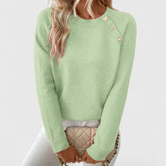 Women's Soft Knit Sweater | Elegant Crew Neck with Button Detail | Flattering Versatile Design 8