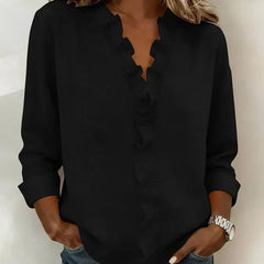 Women's Soft Linen Blouse | Elegant Ruffle Trim Long Sleeve Summer Top 4