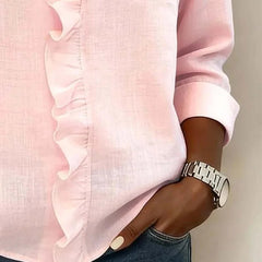 Women's Soft Linen Blouse | Elegant Ruffle Trim Long Sleeve Summer Top 5