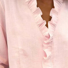 Women's Soft Linen Blouse | Elegant Ruffle Trim Long Sleeve Summer Top 6