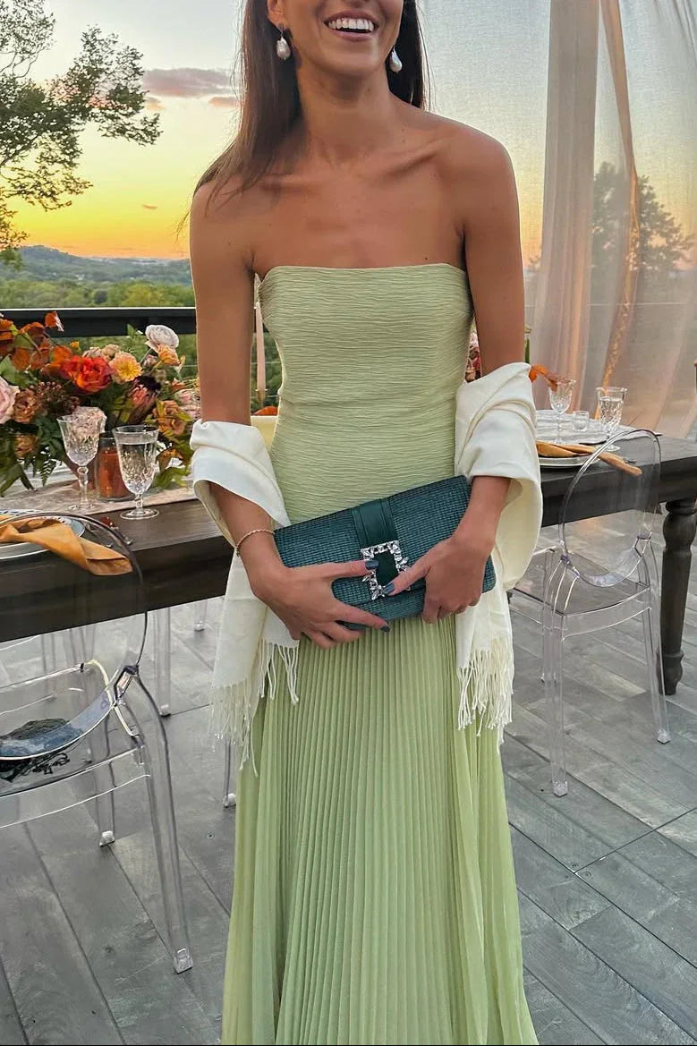 Women's Soft Pleated Maxi Dress | Elegant Long Green Formal Gown 1