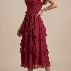 Women's Soft Ruffle Midi Dress | Elegant Flutter Sleeve Summer Cocktail Dress 1