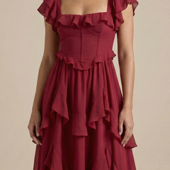 Women's Soft Ruffle Midi Dress | Elegant Flutter Sleeve Summer Cocktail Dress 2