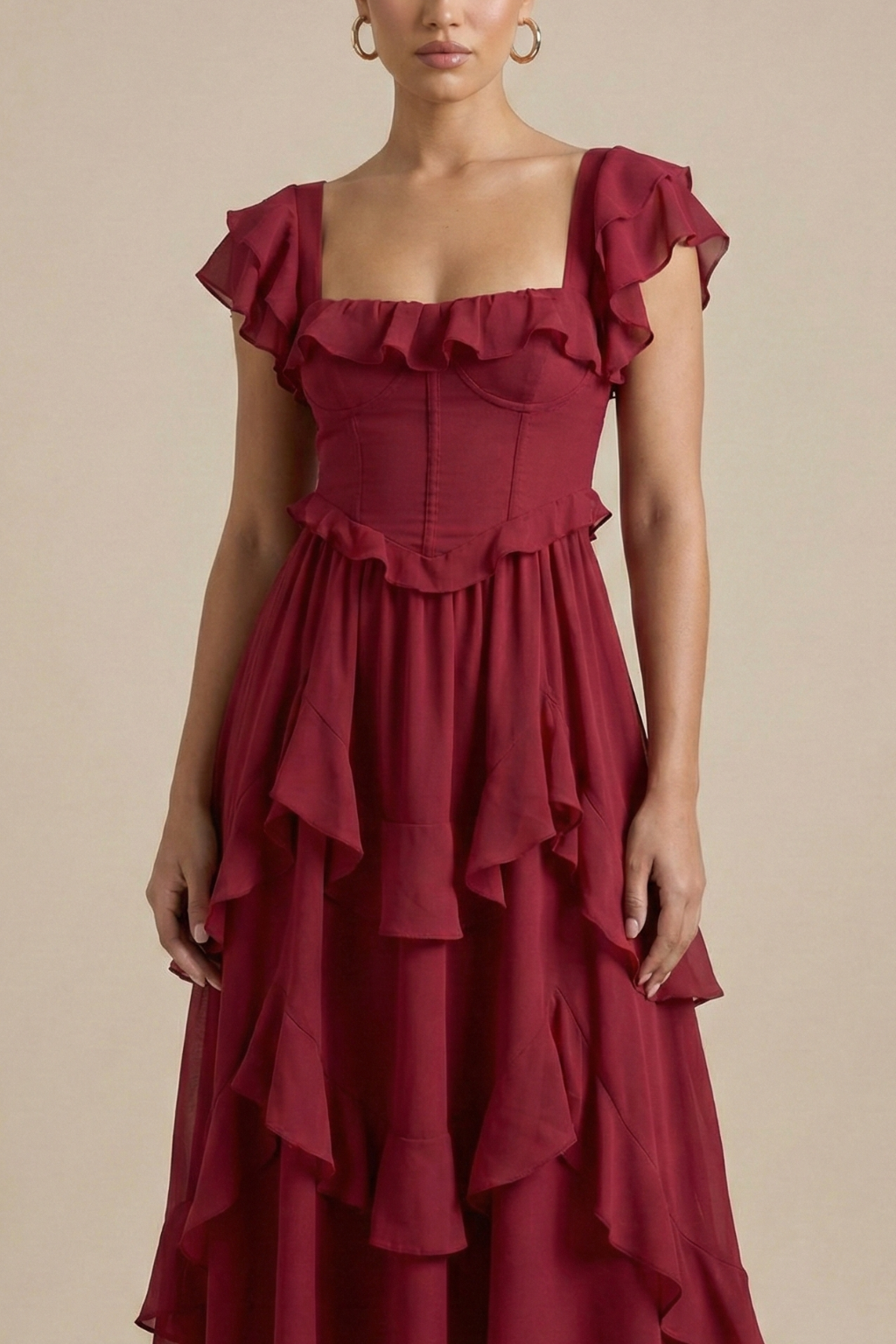 Women's Soft Ruffle Midi Dress | Elegant Flutter Sleeve Summer Cocktail Dress 2