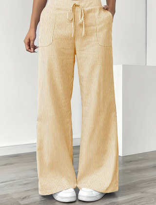 Women's Striped Linen Wide Leg Pants | Elegant Casual Trousers for Summer 0