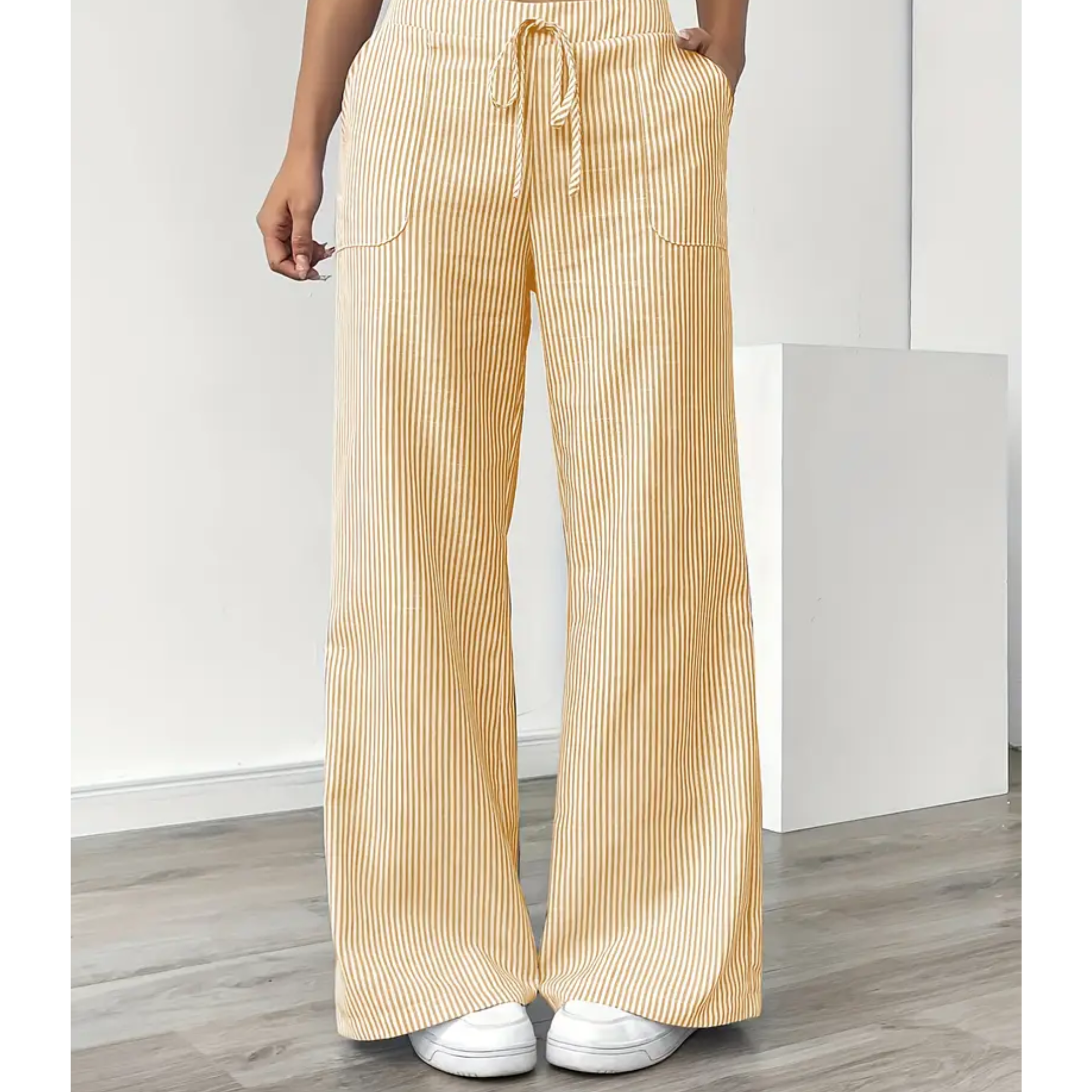 Women's Striped Linen Wide Leg Pants | Elegant Casual Trousers for Summer 0