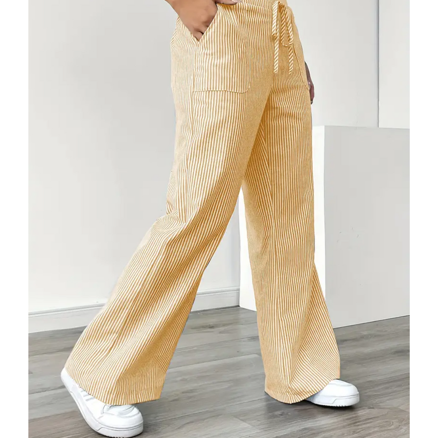 Women's Striped Linen Wide Leg Pants | Elegant Casual Trousers for Summer 1