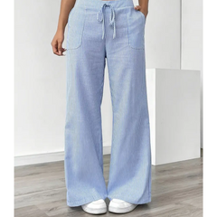 Women's Striped Linen Wide Leg Pants | Elegant Casual Trousers for Summer 2