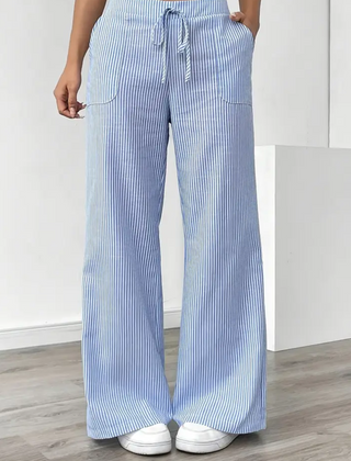 Women's Striped Linen Wide Leg Pants | Elegant Casual Trousers for Summer 2
