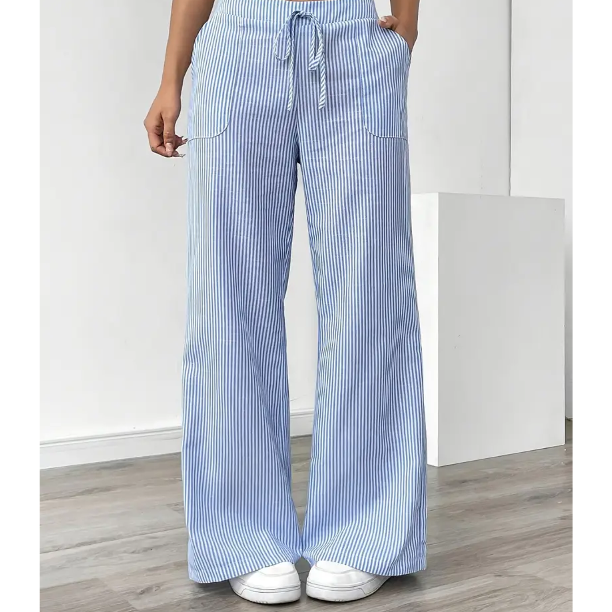 Women's Striped Linen Wide Leg Pants | Elegant Casual Trousers for Summer 2