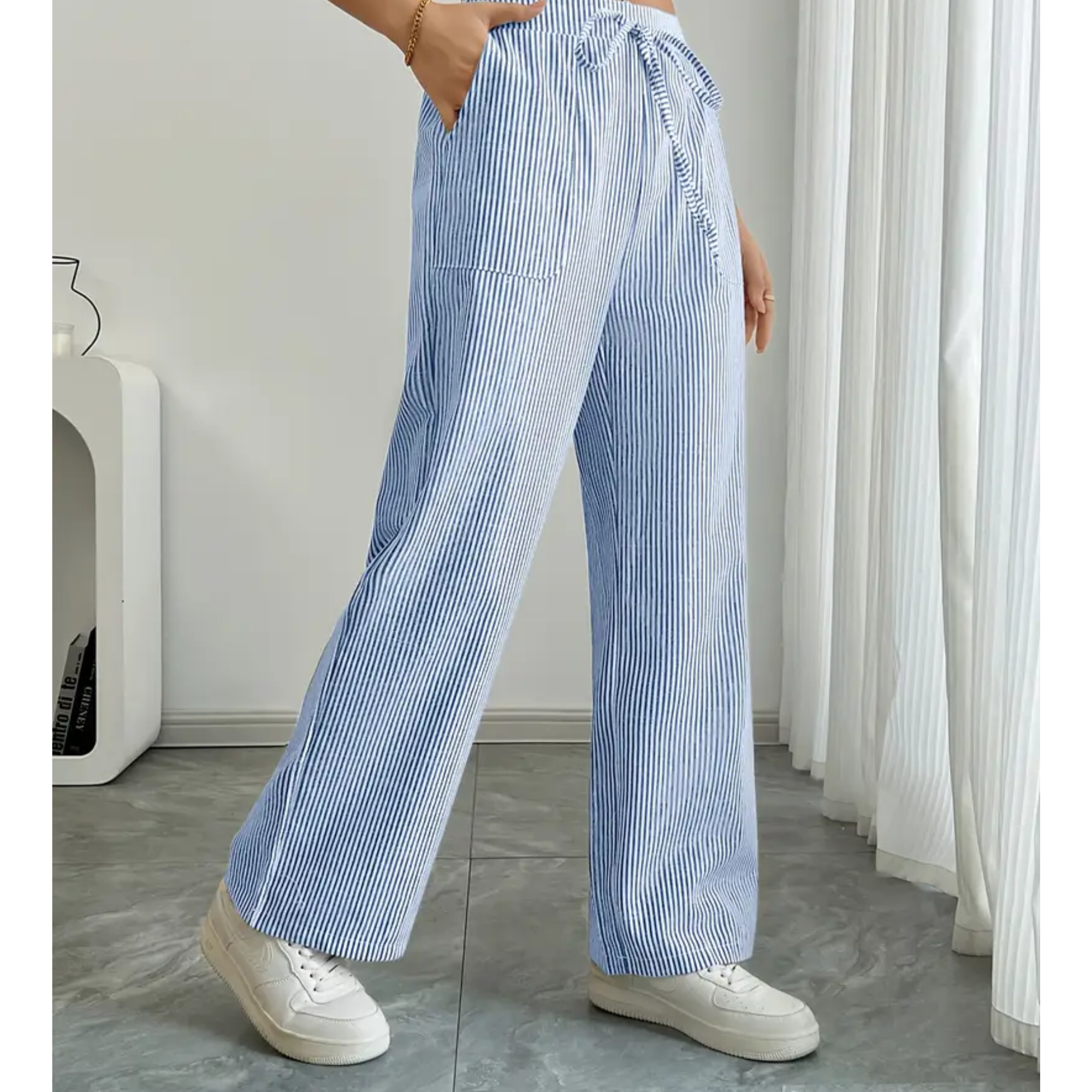 Women's Striped Linen Wide Leg Pants | Elegant Casual Trousers for Summer 5