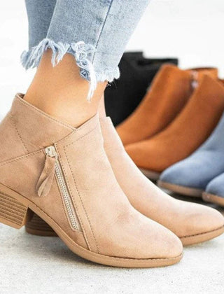 Women's Suede Ankle Boots | Chic Low-Heel Side-Zip Booties for Women 0