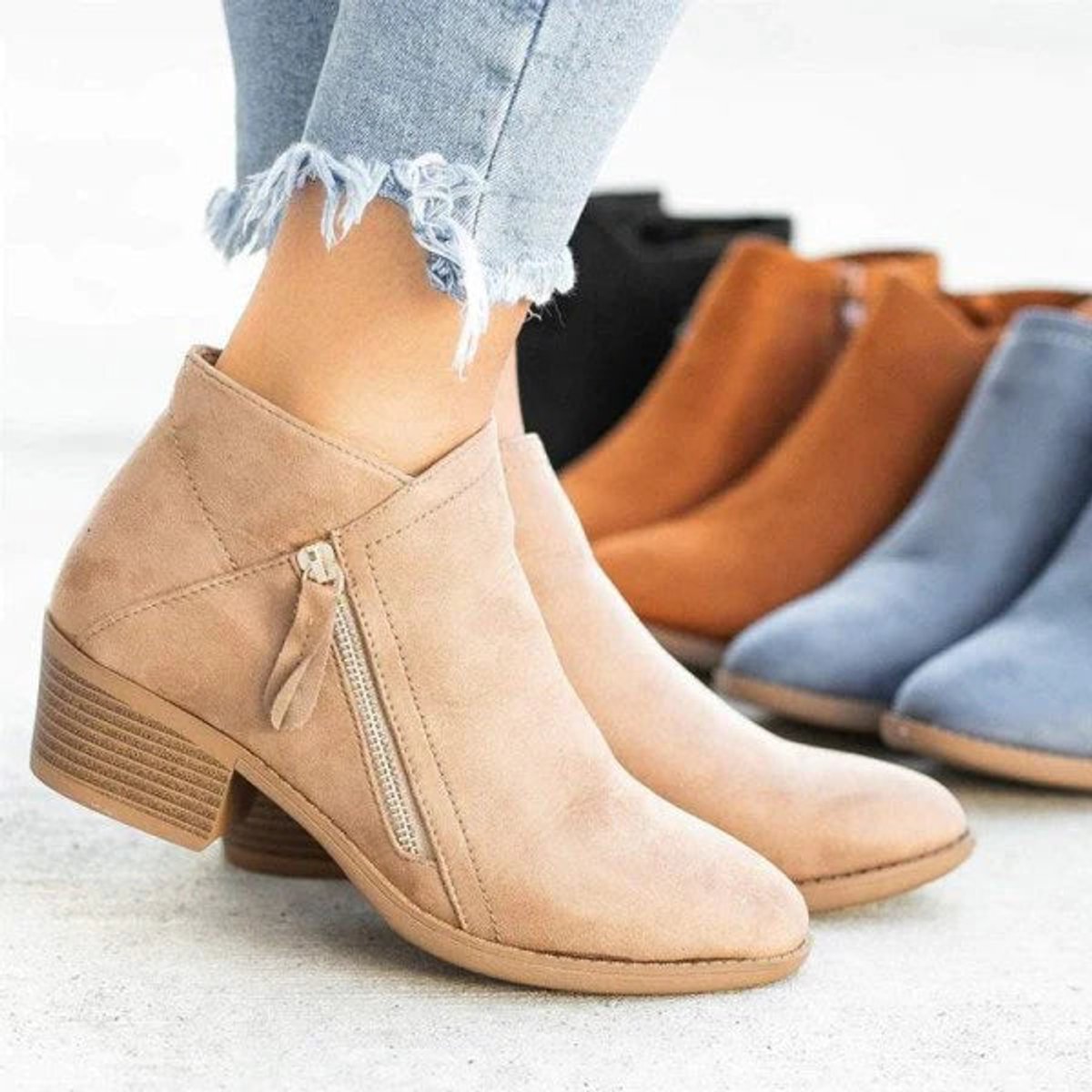 Women's Suede Ankle Boots | Chic Low-Heel Side-Zip Booties for Women 0