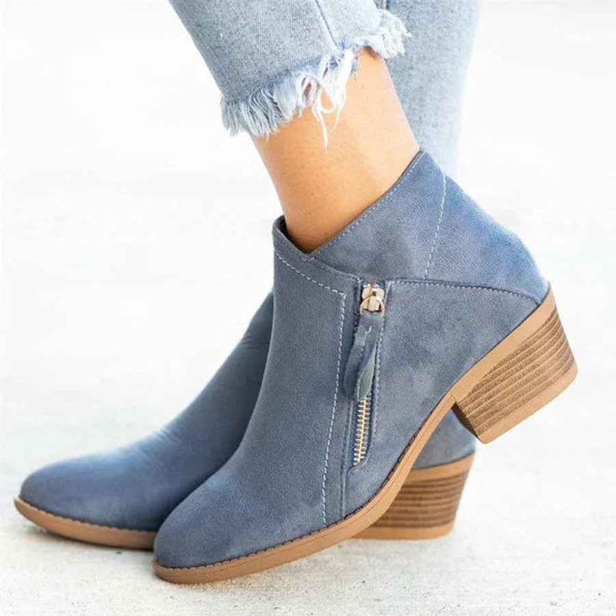 Women's Suede Ankle Boots | Chic Low-Heel Side-Zip Booties for Women 1