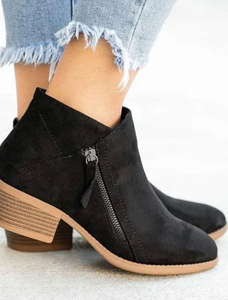 Women's Suede Ankle Boots | Chic Low-Heel Side-Zip Booties for Women 3