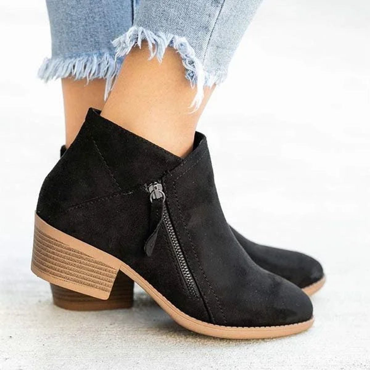 Women's Suede Ankle Boots | Chic Low-Heel Side-Zip Booties for Women 3