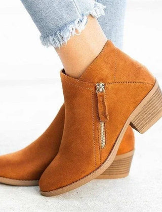 Women's Suede Ankle Boots | Chic Low-Heel Side-Zip Booties for Women 4