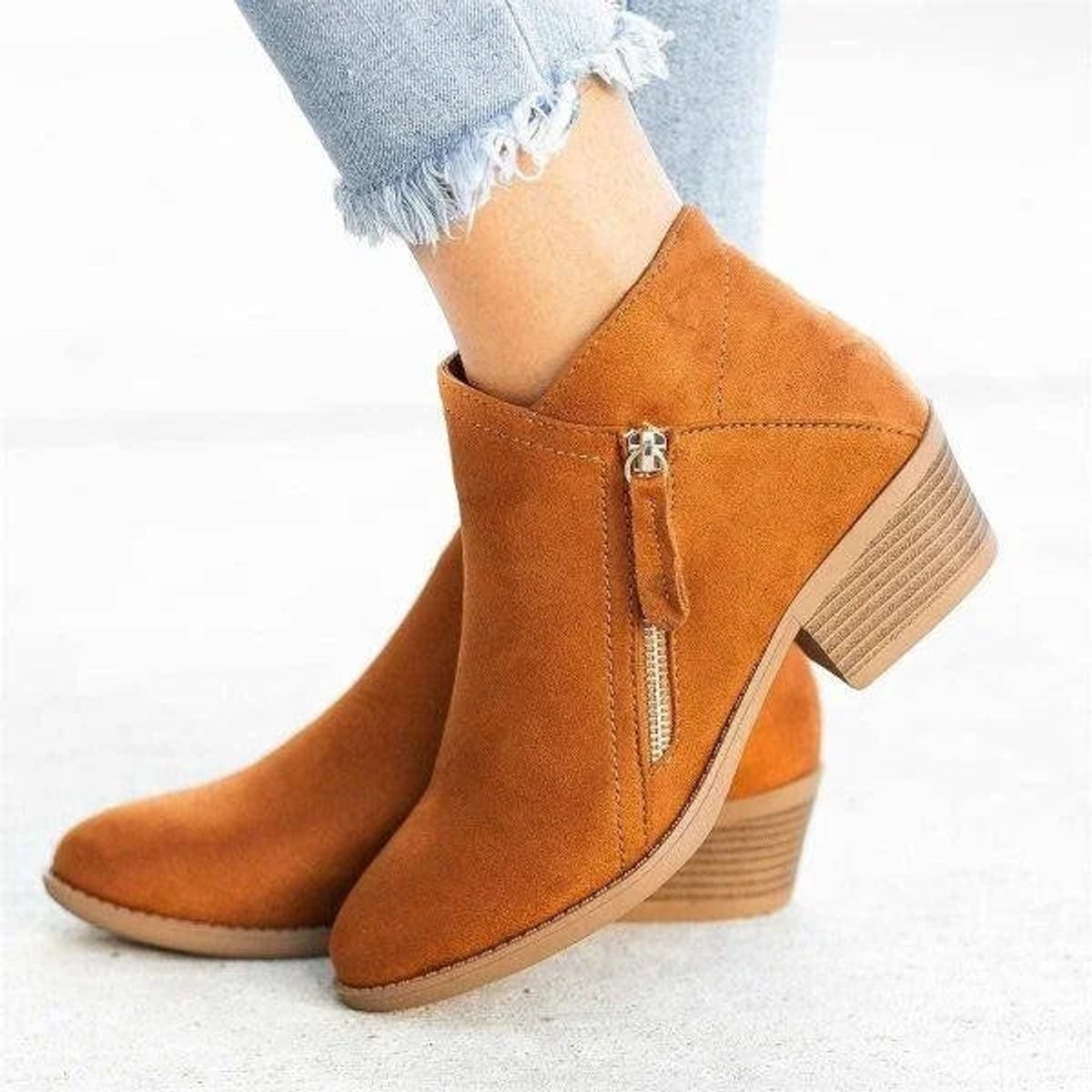 Women's Suede Ankle Boots | Chic Low-Heel Side-Zip Booties for Women 4