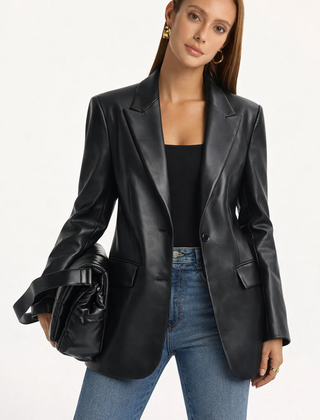 Women's Supple Leather Blazer | Elegant Structured Jacket | Timeless Fashion Statement 1
