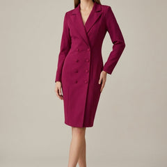 Women's Tailored Blazer Dress | Elegant Double-Breasted Knee-Length Style 0