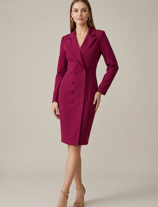 Women's Tailored Blazer Dress | Elegant Double-Breasted Knee-Length Style 0