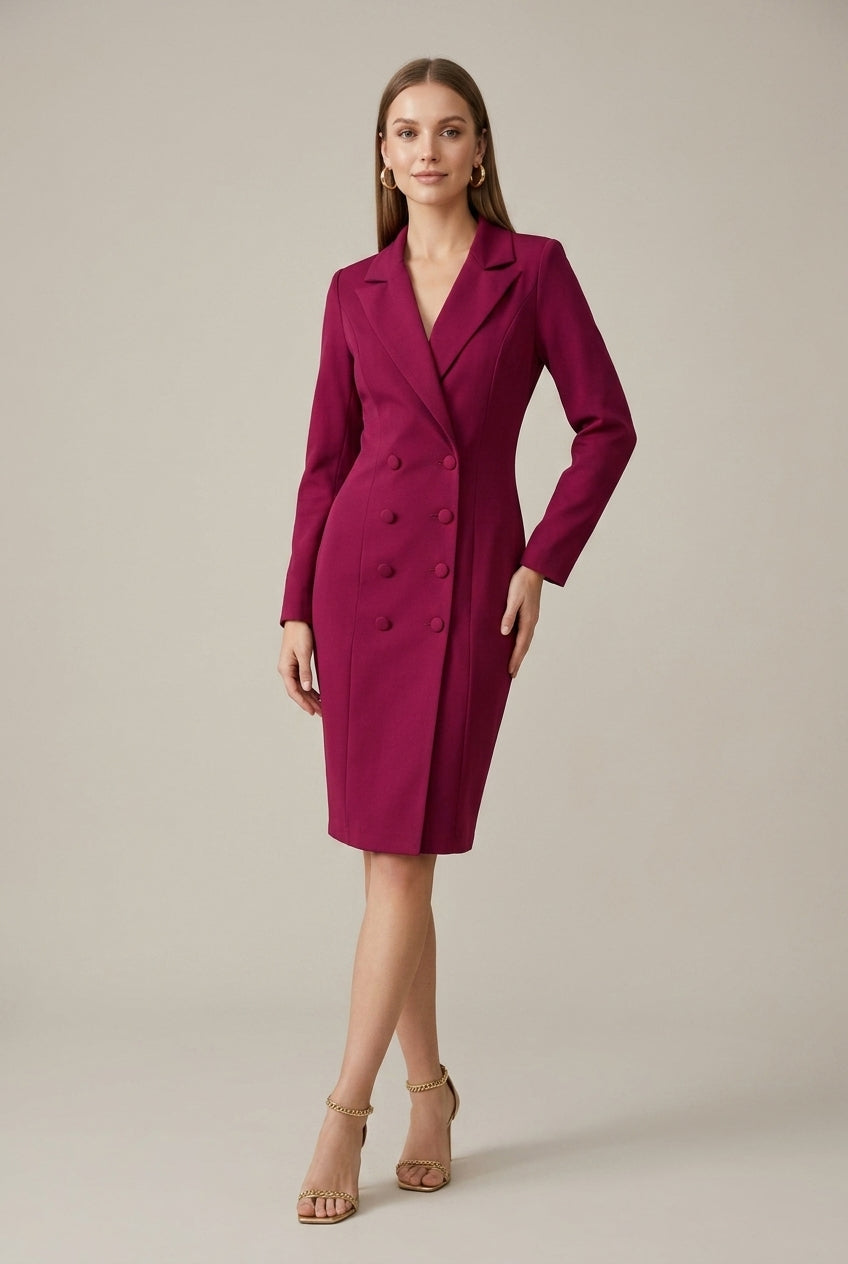 Women's Tailored Blazer Dress | Elegant Double-Breasted Knee-Length Style 0