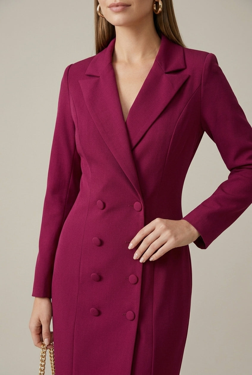 Women's Tailored Blazer Dress | Elegant Double-Breasted Knee-Length Style 1