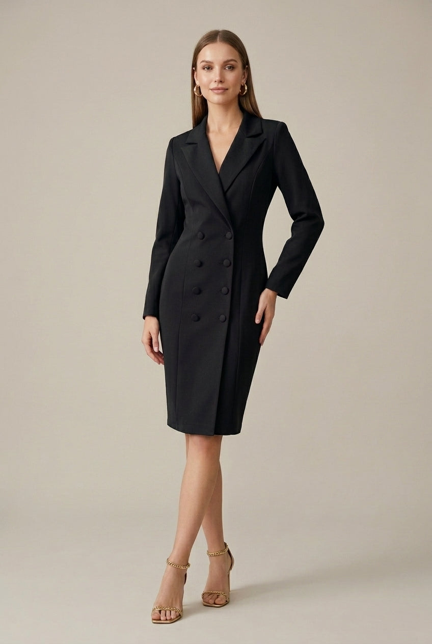 Women's Tailored Blazer Dress | Elegant Double-Breasted Knee-Length Style 4