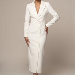Women's Tailored Blazer Dress | Elegant Midi Formal Dress with Notch Lapel 0