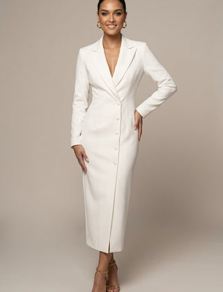 Women's Tailored Blazer Dress | Elegant Midi Formal Dress with Notch Lapel 0