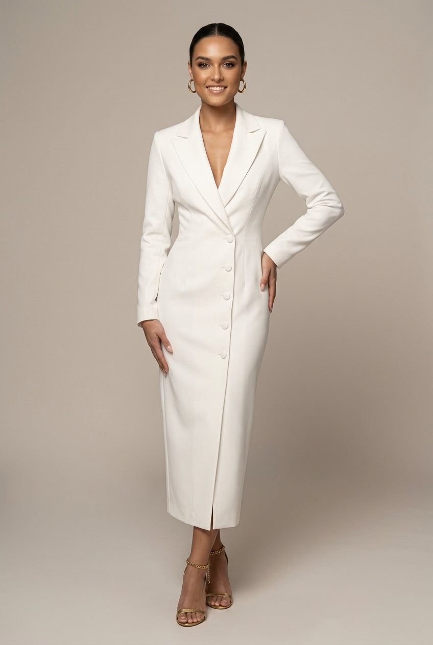 Women's Tailored Blazer Dress | Elegant Midi Formal Dress with Notch Lapel 0