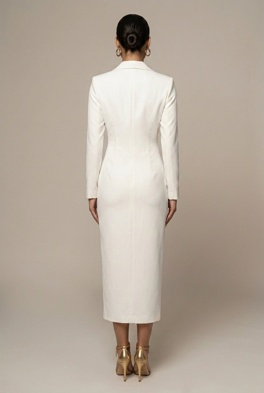 Women's Tailored Blazer Dress | Elegant Midi Formal Dress with Notch Lapel 2